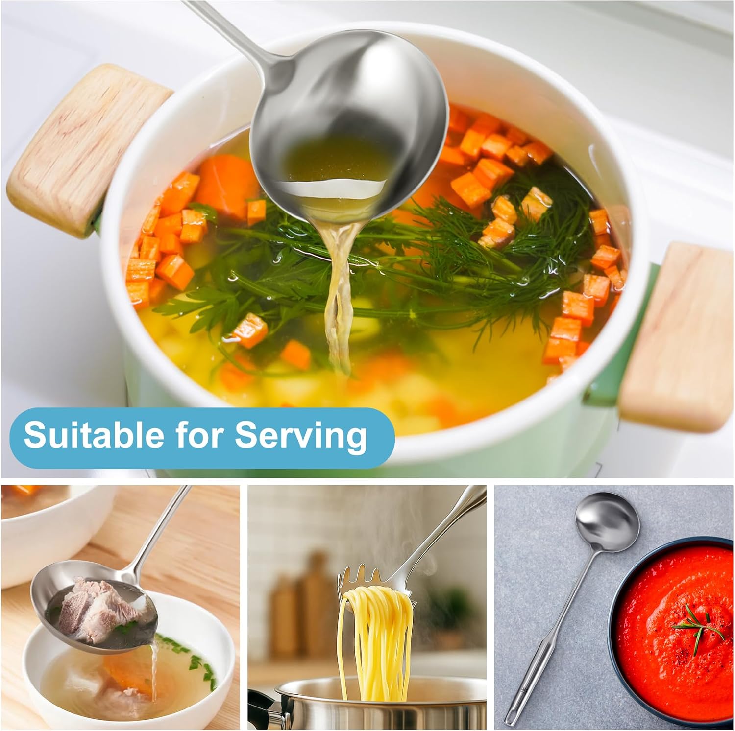 Stainless Steel Soup Ladle and Spaghetti Spoon Set